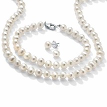 PalmBeach Jewelry Freshwater Pearl Silver Necklace Bracelet and Earrings Set - £55.38 GBP