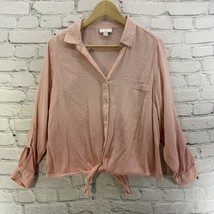 J Jill Cropped Blouse Womens Sz M Petite Pink Lightweight Button Down - £8.92 GBP