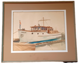Watercolor Painting 1939 Motor Yacht at Dock Tacoma Washington Signed Jo... - $296.95