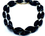 Vintage Napier Jet Black Oval Twist Beads Strand Necklace Gold Spacer 32... - $8.87