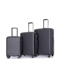 3 Piece Luggage Sets ABS Lightweight Suitcase with Two Hooks - Black - £121.91 GBP