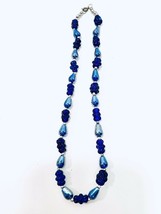 Cobalt Blue Vintage 1970’s Beautiful Carnival Glass And Silver Bead Necklace 20” - £25.91 GBP