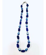 Cobalt Blue Vintage 1970’s Beautiful Carnival Glass And Silver Bead Neck... - £26.33 GBP