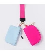 Double Dual Nylon Pouch Wallet Detachable Wristlet Hot Pink Blue - $32.90 CAD