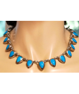 Blue Turquoise and Sterling Silver Teardrop Shaped Bead Necklace Made in... - £160.25 GBP