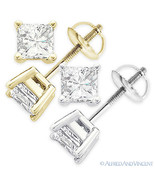 6.00ct Square Princess Cut Moissanite 14k Gold Stud Earrings Charles and... - £1,201.90 GBP