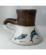 Vintage BEARLY SURVIVING Wide Bottom Porcelain Coffee Mug Cup w/ Fish (1... - $358.94 MXN