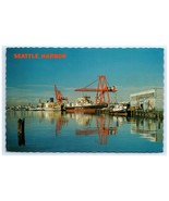 Seattle Harbor Giant Cranes Cargo Ships Port Waterfront Scene Seattle WA... - $7.00