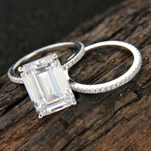 3.5Ct Émeraude Simulé Diamant 2pc Fiançailles Mariage Ring Set 14K Plaqué Or - £281.43 GBP