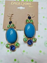 Erica Lyons Gold Tone French Wire Dangle Gemstone Earrings Blue &amp; Green New - £11.27 GBP