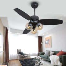 Nordic Industrial Wind Magic Bean Glass Ceiling Fan Light Wood Leaf Black Fan La - £467.79 GBP