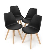 Set of 4 Modern Mid-Century Style Black PU Leather Dining Chairs with Wo... - $3,897.51 MXN