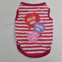 Valentine Dog Shirt Hug Me Kiss Me Love Me Pink White Stripe Medium - £9.47 GBP