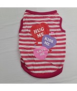 Valentine Dog Shirt Hug Me Kiss Me Love Me Pink White Stripe Medium - £9.38 GBP