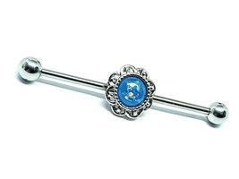 Blue Opal Flower Industrial Scaffold 38mm Bar 14g (1.6mm) Ear Bar Piercing Uk - £4.96 GBP