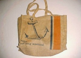 TOMMY BAHAMA Make Life One Long Weekend Brown Burlap Tote Bag 17&quot; x 14&quot; ... - $28.24