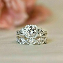 3.5CT Rotondo Diamanti Finti Fidanzamento Sposa Set Ring 14K Placcato Oro Bianco - £66.25 GBP