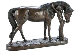 Sculpture Statue Little Girl Loving Horse Equestrian Hand-Painted OK Casting USA - £302.95 GBP