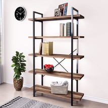 5-Tier Vintage Industrial Style Bookcase/Metal And Wood Bookshelf Furnit... - $352.99