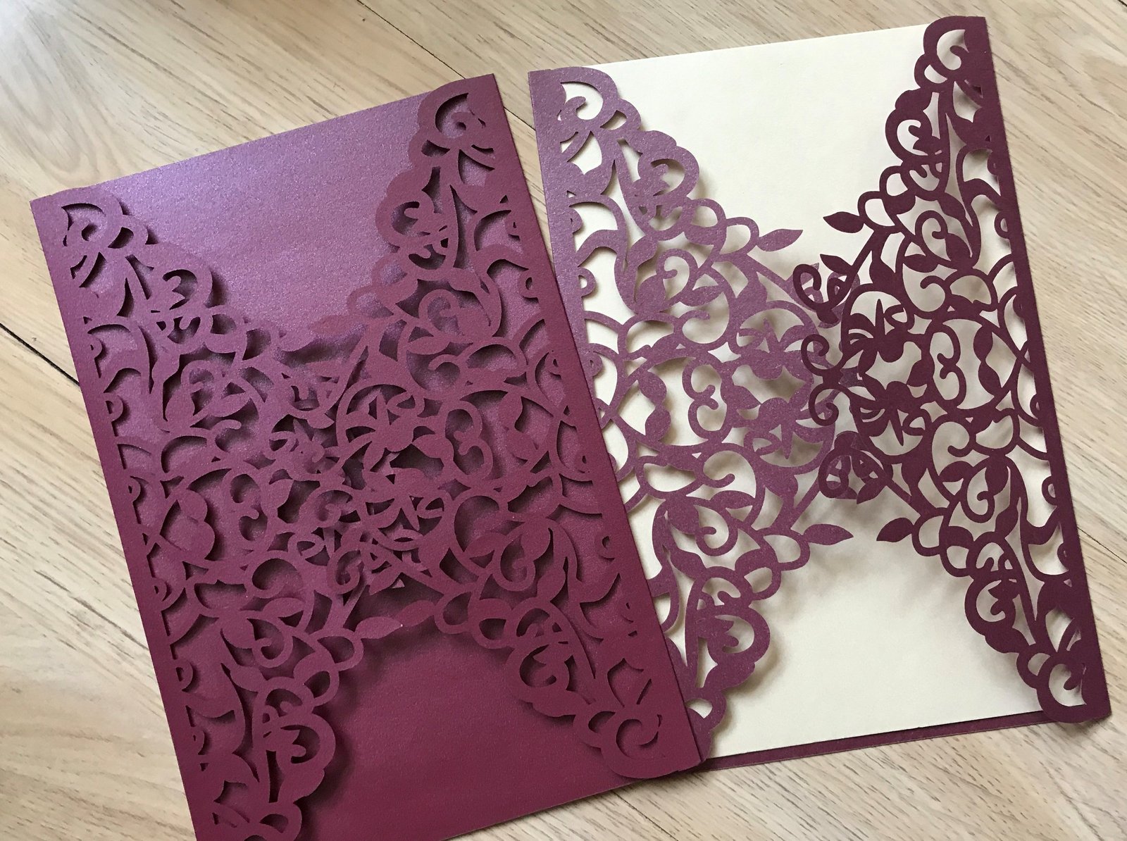 50pcs Pearl burgundy red Laser Cut wedding invite Cards,Laser Cut Invite... - $55.00+