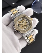 Luxury Skeleton Automatic Watch for Men – Gold &amp; Silver, Diamond Bezel - $81.85 CAD