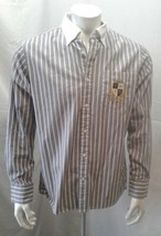 Tommy Hilfiger Gray Blue Striped Crest Patch Medium Button Down Shirt   - £9.78 GBP