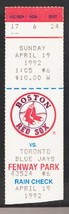 Toronto Blue Jays Boston Red Sox 1992 Ticket Wade Boggs Roberto Alomar Dave Winf - £2.00 GBP