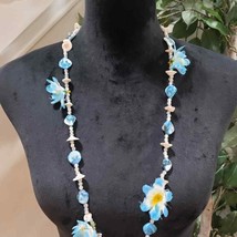 Womens Fashion Faux Pearl, Soft Shell, Flower Beaded Teardrop Necklace - $30.00