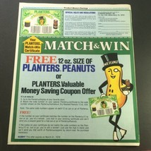 VTG Retro 1979 Planters Peanuts or Planters Cocktail Peanuts Match &amp; Win Coupon - £15.14 GBP