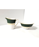 Spode Green Velvet Creamer &amp; Open Sugar Bowl Set Gold Trims and Design Y... - $34.15