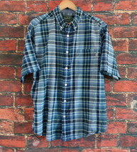 Woolrich Men&#39;s Casual Short Sleeve Shirt L Blue Plaid Spring Summer Fall - $22.77