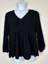 Torrid Womens Plus Size 1 (1X) Black V-neck Top 3/4 Sleeve - $15.55