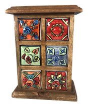 Terrapin Trading Fair Trade 6 Drawer Indian Ceramic Storage Chest mangowood 18x1 - £48.32 GBP