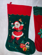 4 Vtg Christmas Stockings Satin 3D Santa  Bell Lot - £30.62 GBP