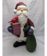 Vintage Santa Clause With Present Bag And Red Bird Resin Figurine 12&quot; - $19.79