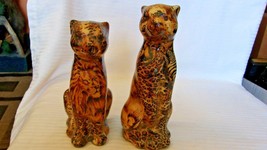 Ceramic Pair of Leopard Figurines, With Decoupage Finish, 8.5&quot; &amp; 7.5&quot; Tall - $60.00