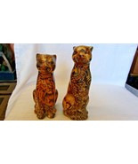 Ceramic Pair of Leopard Figurines, With Decoupage Finish, 8.5&quot; &amp; 7.5&quot; Tall - £47.19 GBP