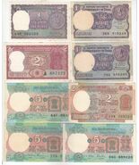 India, 1, 2 ,5 Rupees Set of 8, All Different Sign Old Issues Banknote - $12.29