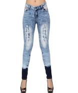 Womens Blue Denim Acid Wash Distressed Ripped Stretchy Ombre Ankle Skinn... - $25.00