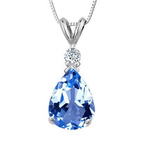 3.05CT 14K Solid White Gold Aquamarine Pear Shape Basket Setting Pendant... - £27.58 GBP+