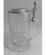 Vintage ALWE W. Germany Etched Glass Stein Grand Trunk Ship w Pewter Lid... - £10.35 GBP