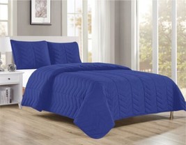 Nohemy Royal Blue Color Prewashed Bedspread Set 3 Pcs California King Size - £50.25 GBP