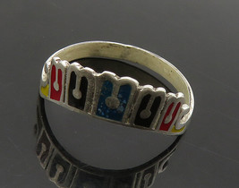 MEXICO 925 Silver - Inlaid Turquoise Black Onyx &amp; Coral Band Ring Sz 6 - RG16248 - £26.45 GBP