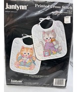 Vtg 90s Janlynn Cuddly Kittens Bibs Cross Stamped Stitch Kit - $15.57