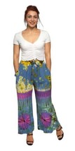 New Sacred Threads L XL Colorful Tie Dye Hippie Wide Leg Rayon Side Pocket Pants - £21.49 GBP