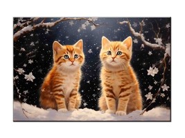 Art Giclee Oil Painting Two Kittens in a Snowy Night-Perfect Winter - Printed - £7.32 GBP+