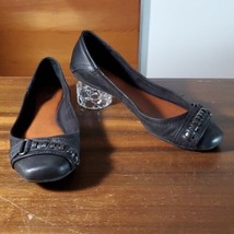 Gianni Bini Flats Size 8 Ballet Black Leather Chain Toe Details Cushioned Rubber - £17.68 GBP