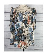 Shyanne Floral Blouse Top Womens XL Tie Off On Cold Shoulder Rayon Flowy - $19.79