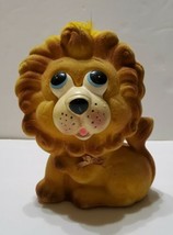 Vintage Flocked Lion Coin Bank Plastic Face K K Original Stopper 7&#39;&#39; Tall - £37.05 GBP