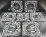 (7) Heisey Ipswich Clear 8&quot; Square Plate Set Vintage Clear Emboss Scroll... - $78.87
